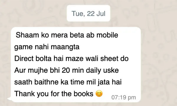 WhatsApp message from a Piggy Panda parent sharing their experience