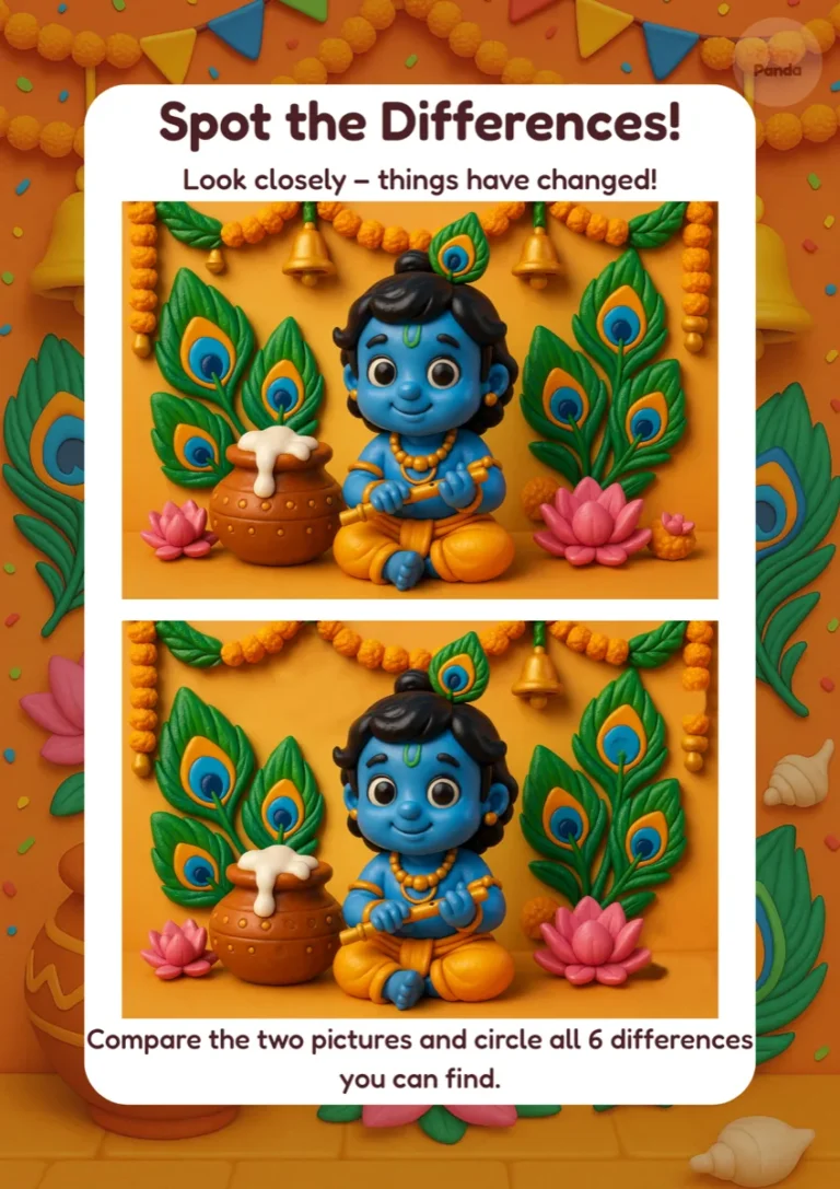 Janmashtami spot the difference activity with Lord Krishna for kids