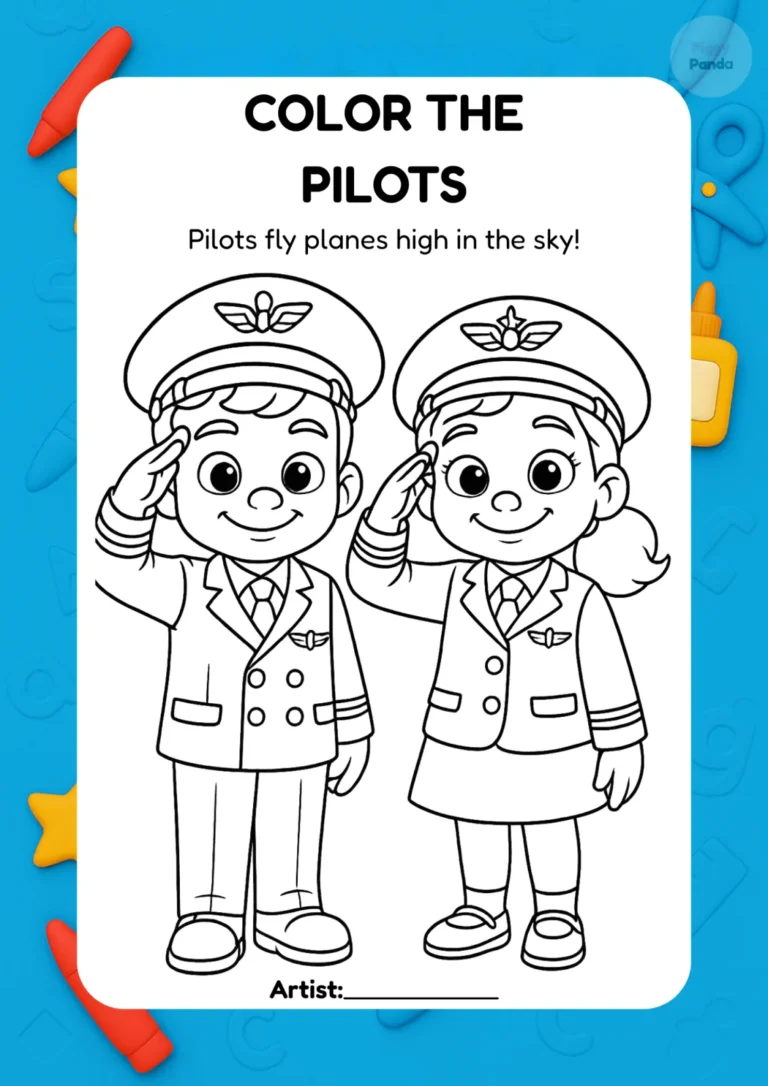 Coloring worksheet showing boy and girl pilots for early learning and creativity