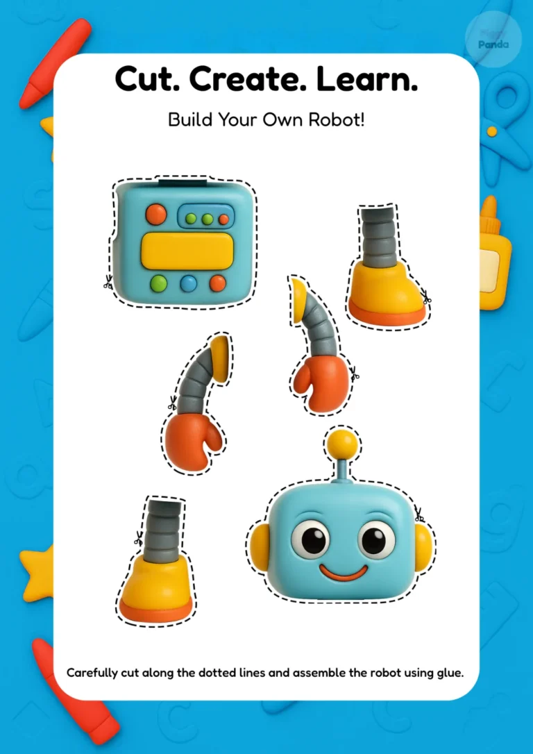 Cut and paste robot craft activity to improve motor skills in preschool kids