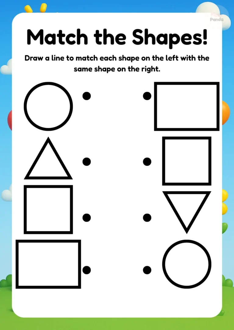 Shape matching worksheet to help children recognize basic shapes