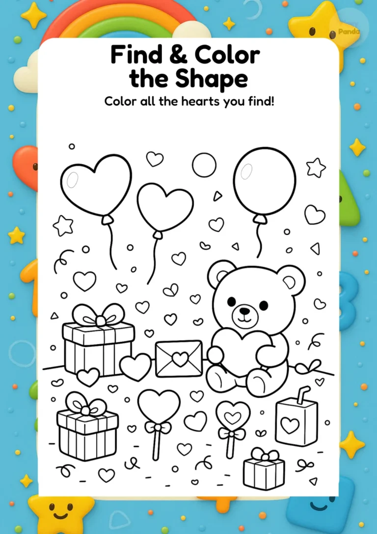Find and color shapes worksheet for preschool kids